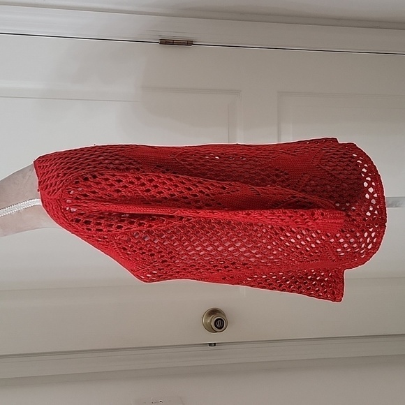 Objects D'Art, Open Knit Red Sweater, Star Detail. Size M. New without Tags - Picture 2 of 9